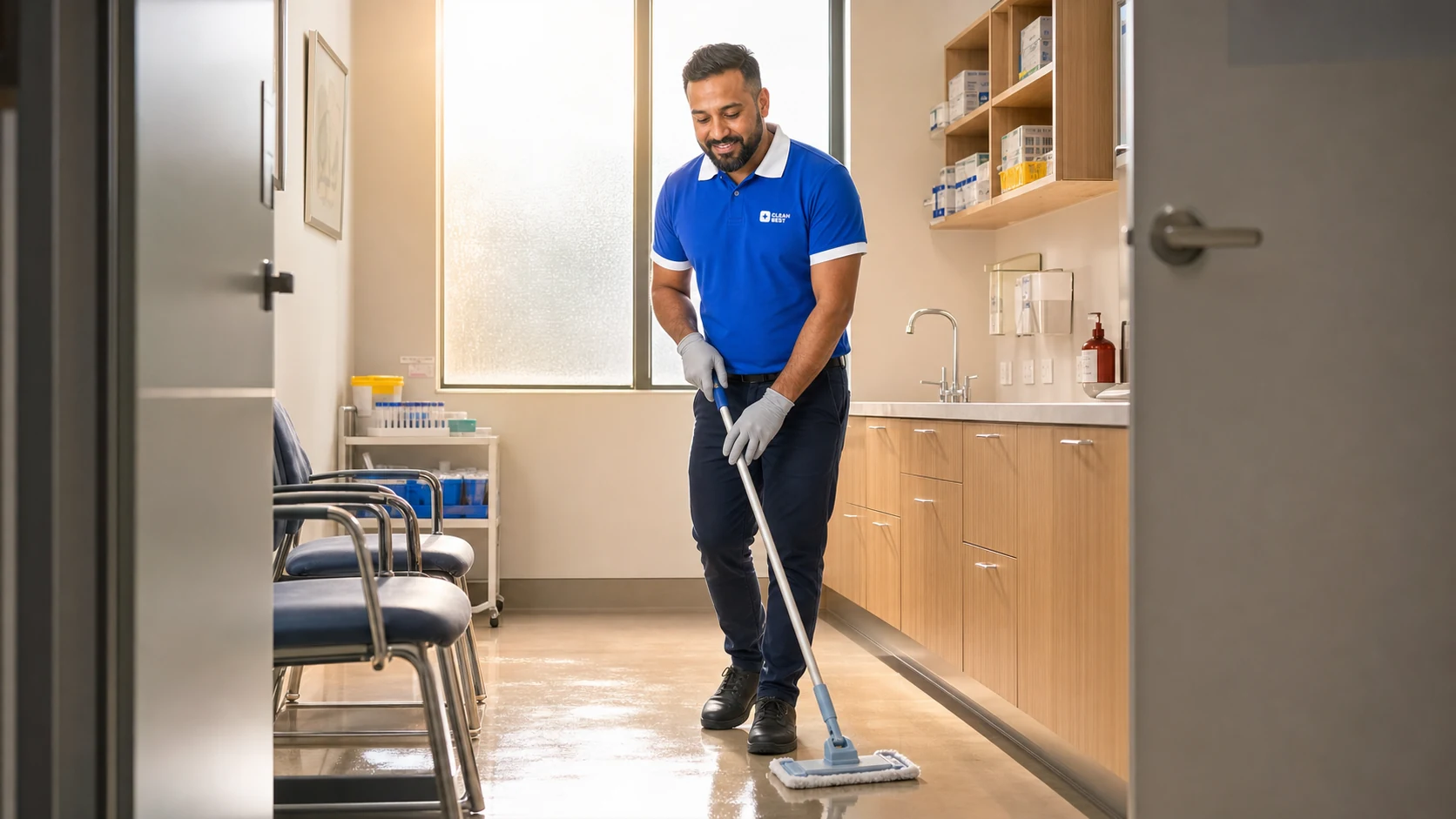 Clean Best cleaner disinfecting a treatment room bench near Yennora NSW