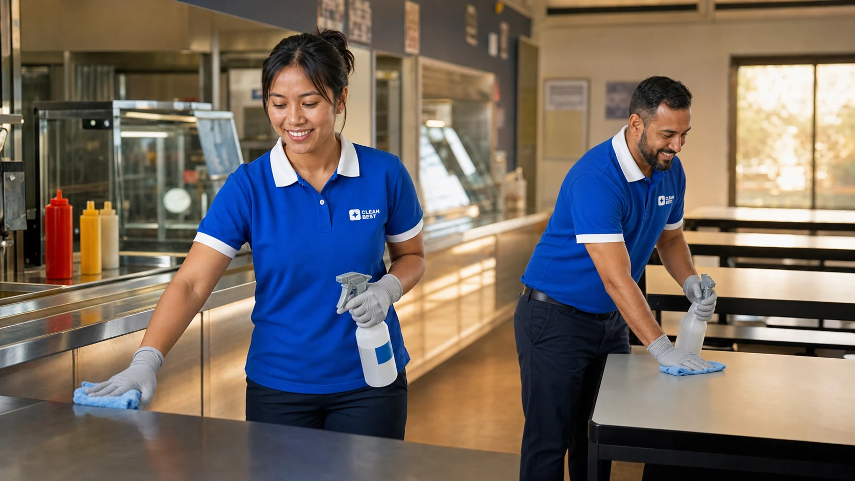 Clean Best cleaner mopping a classroom floor at a school near Yennora NSW